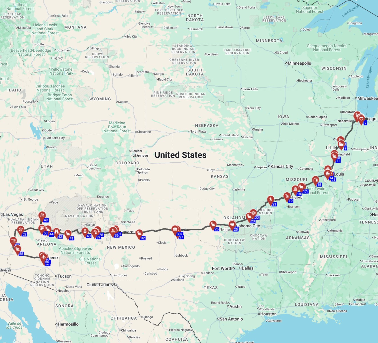 Plan an camper Trip in USA from Chicago to Phoenix motorhome itinerary